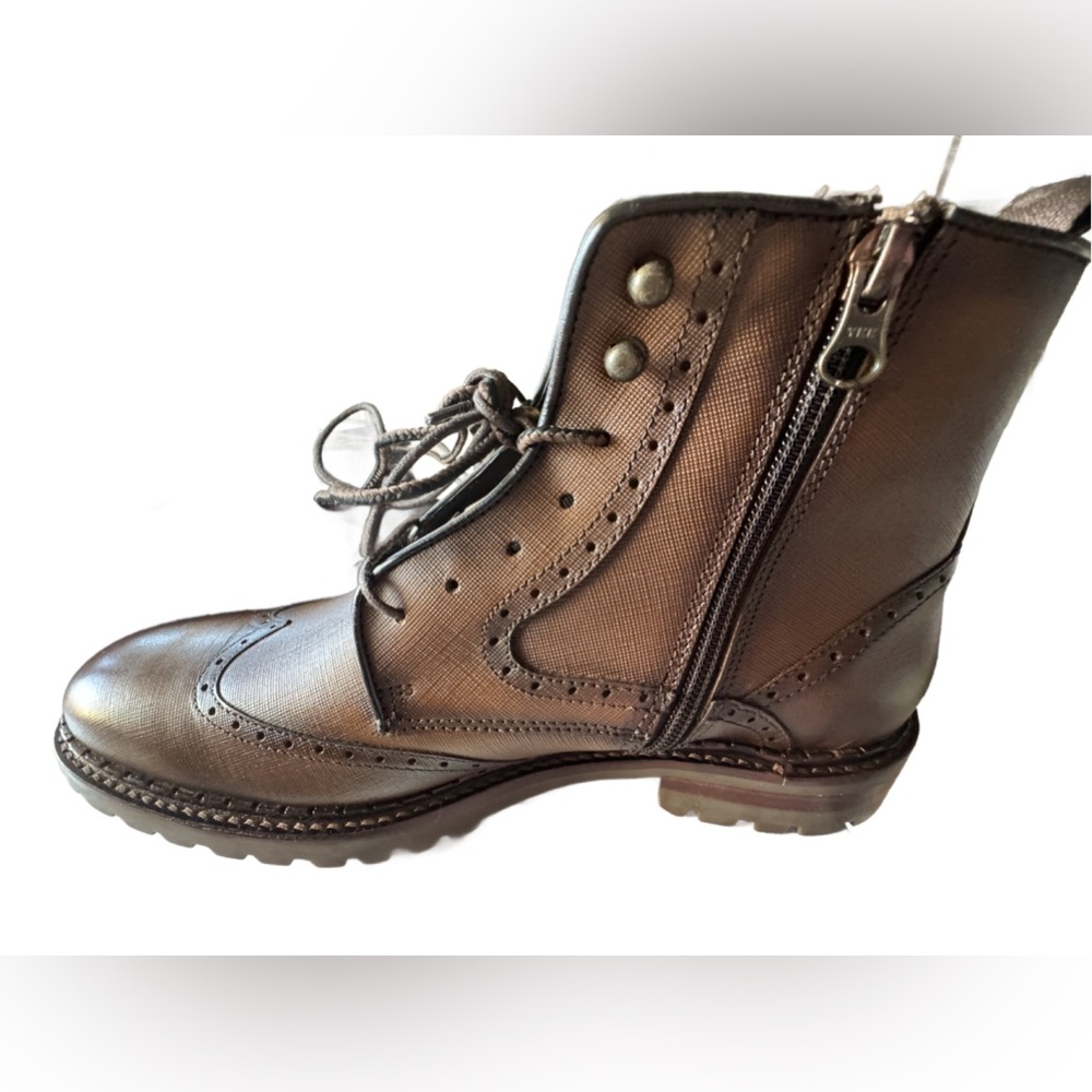 JOHNSTON & MURPHY Mens Brown Garrison Toe Block Heel Leather Boots Shoes…NEW sz8 - Picture 4 of 9